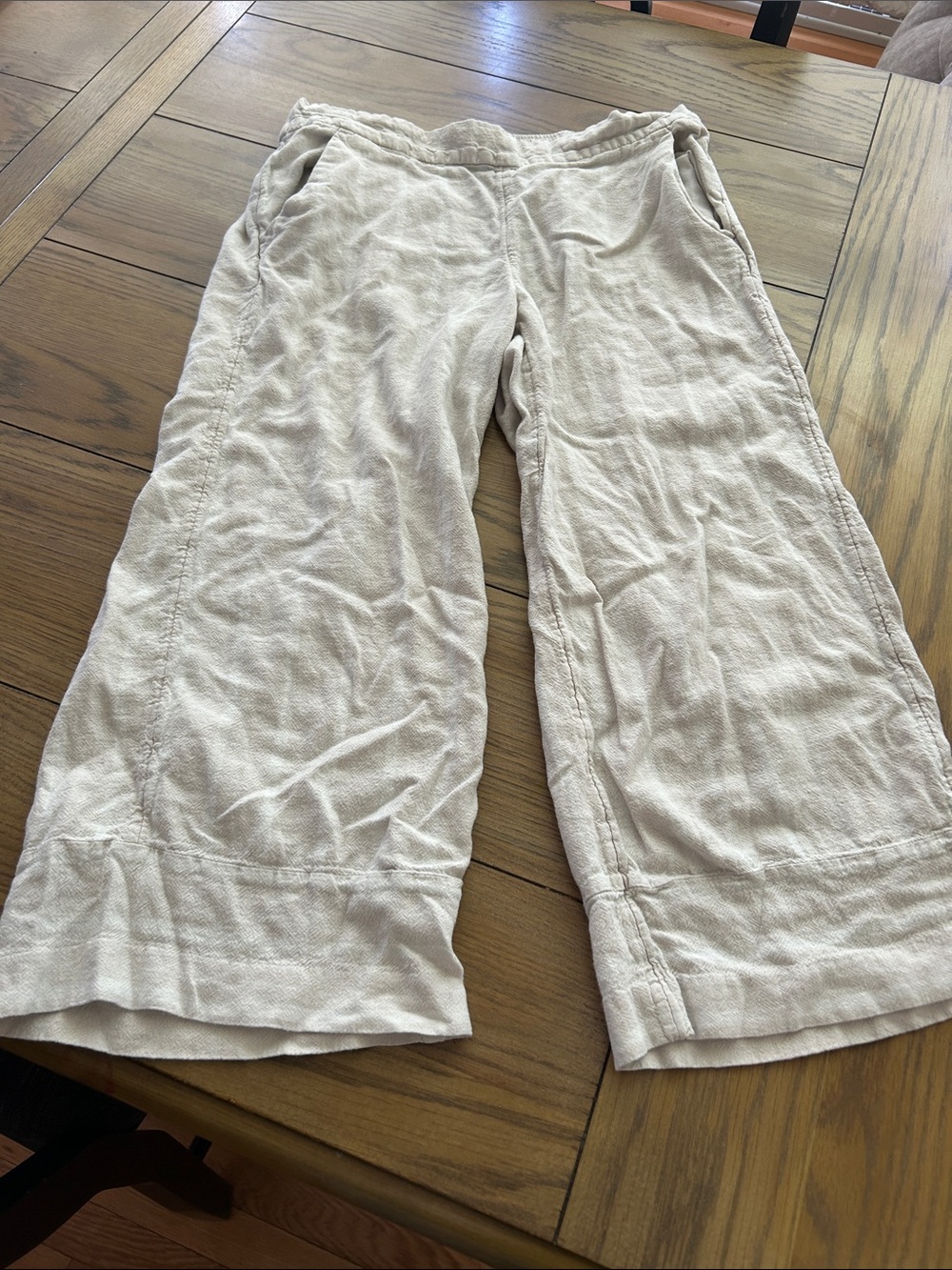 Light Beige striped Loft Wide-Leg Linen Blend Pants size Med